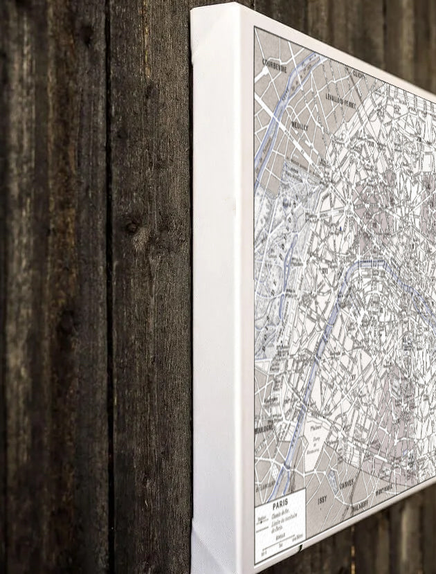 Sepia Paris map stretched canvas poster