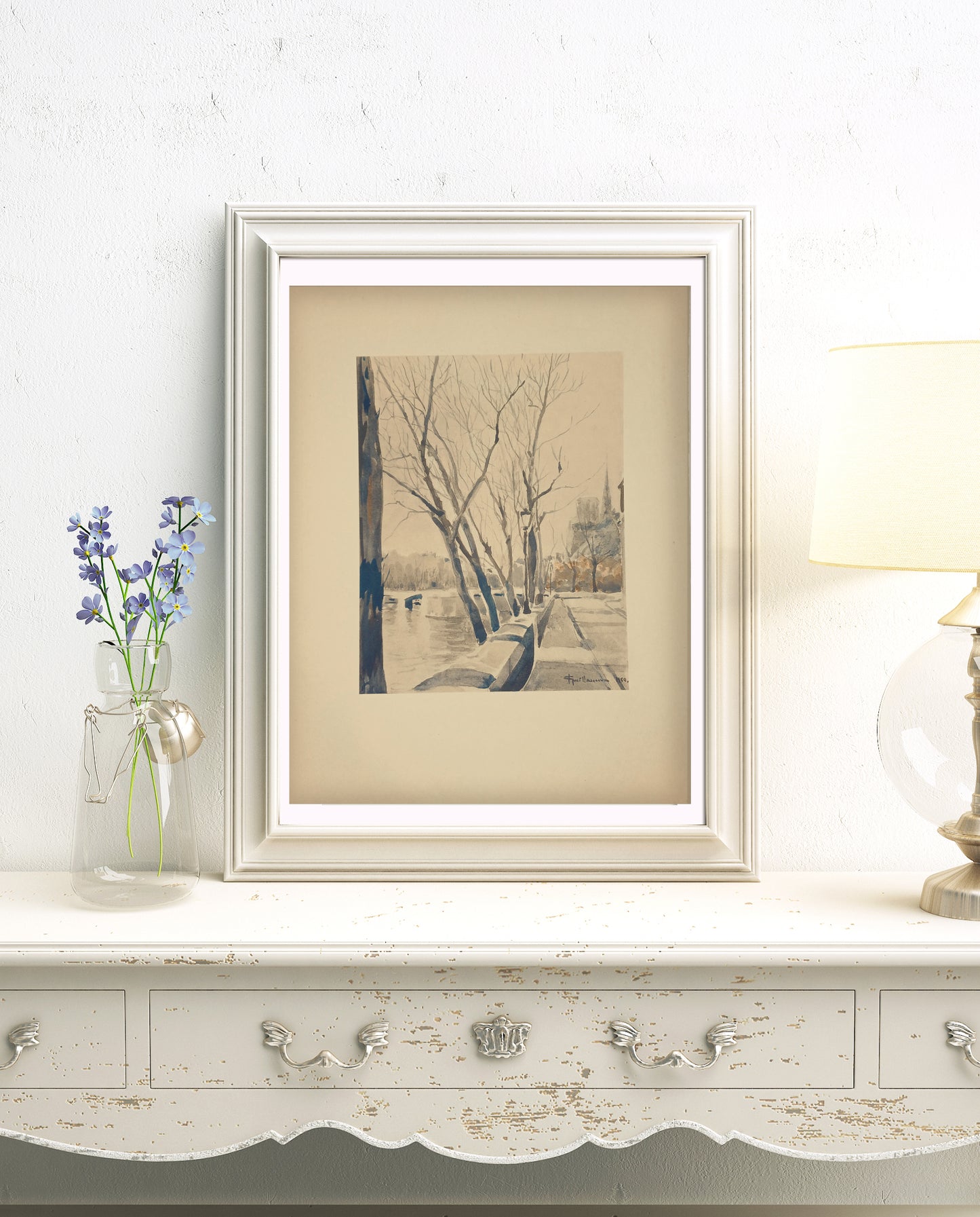 1951 Quais de Seine Notre Dame Jean Guillaume Paris watercolor reproduced by Daniel Jacomet