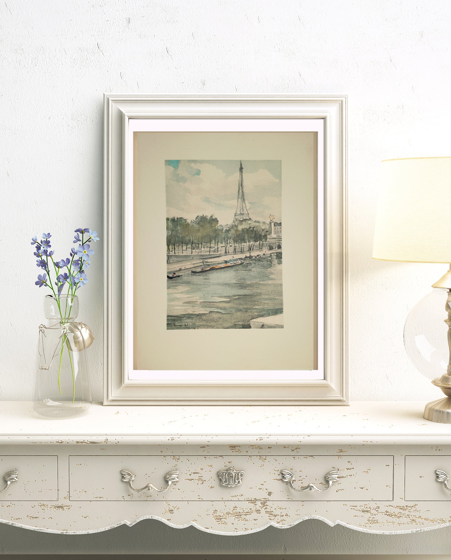 1951 Quais de la Seine Notre Dame de Paris aquarelle de Jean Guillaume reproduite par Daniel Jacomet. 