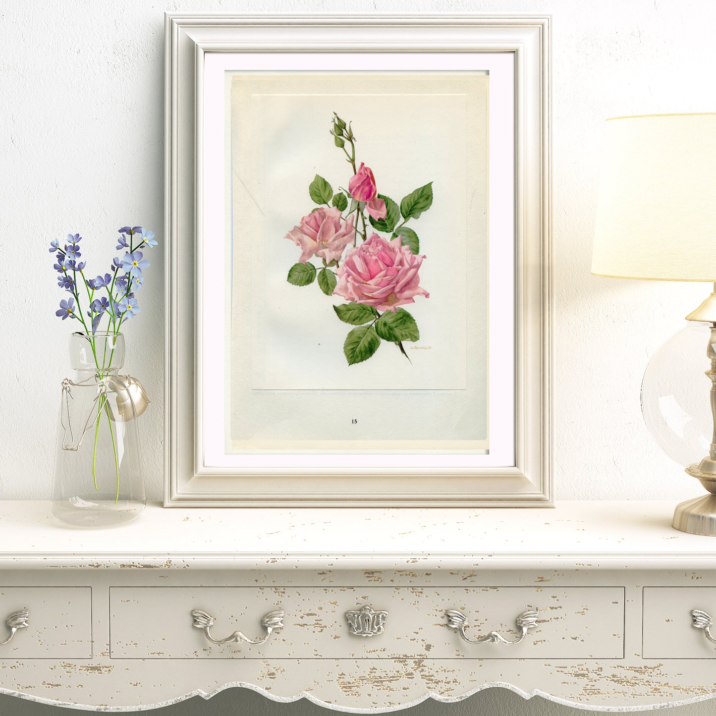 1962 La France Pink Roses botanical print