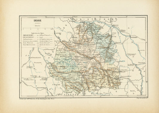 1892 Antique Indre Map - France