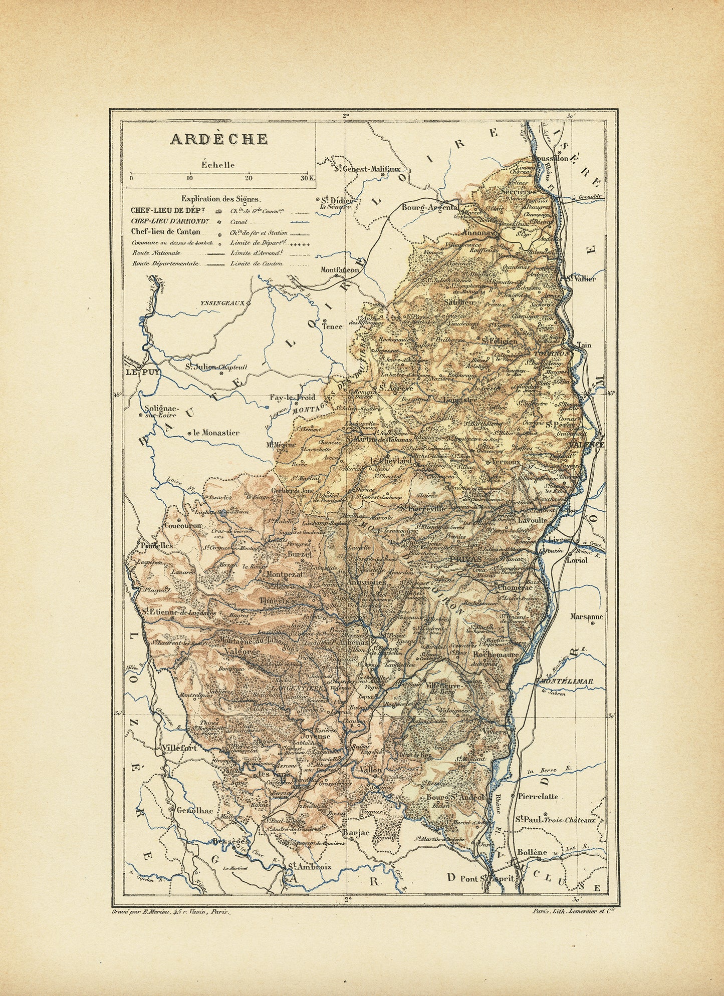 1892 Carte de l'Ardèche