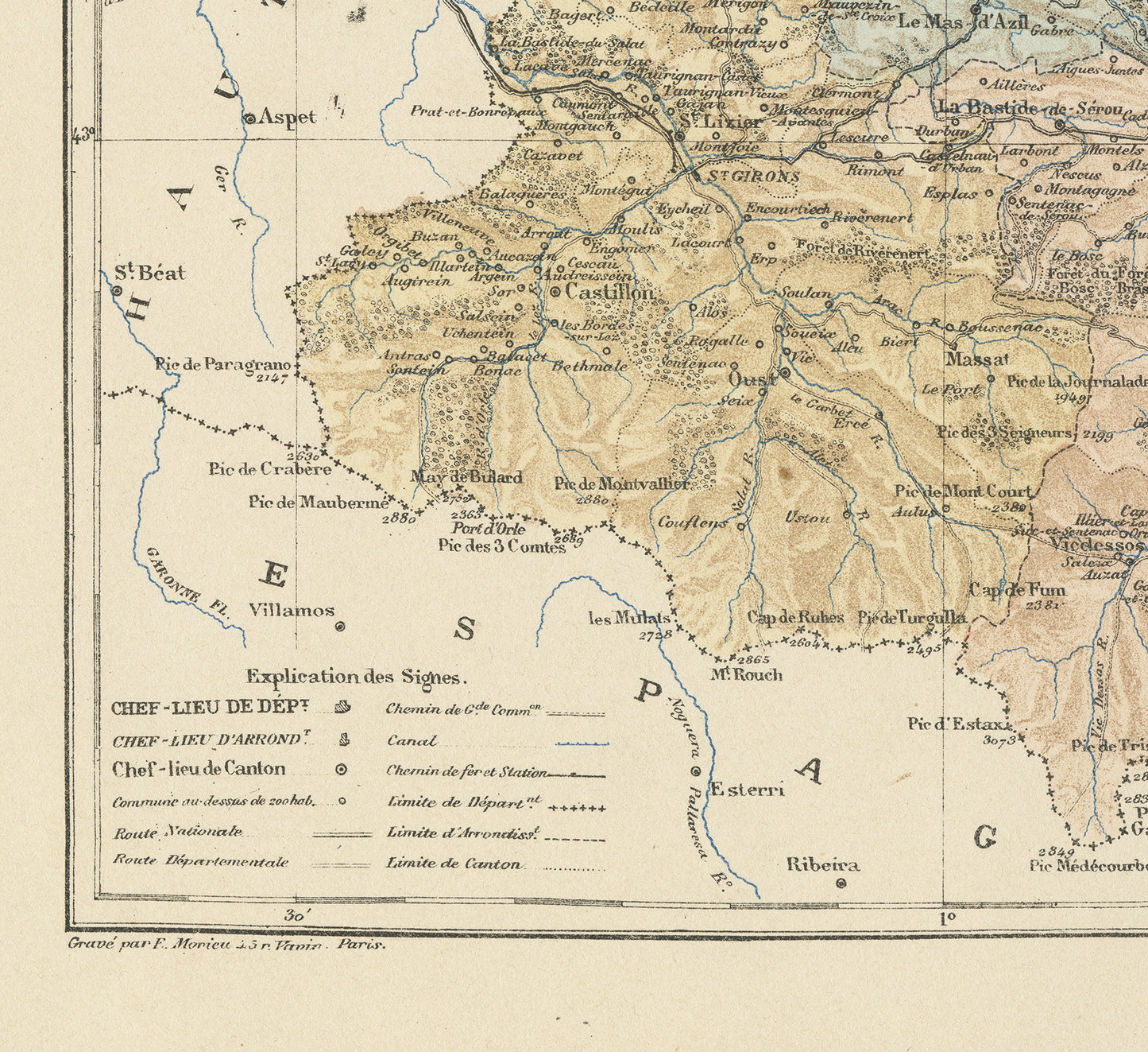 1892 Carte ancienne de l'Ariège