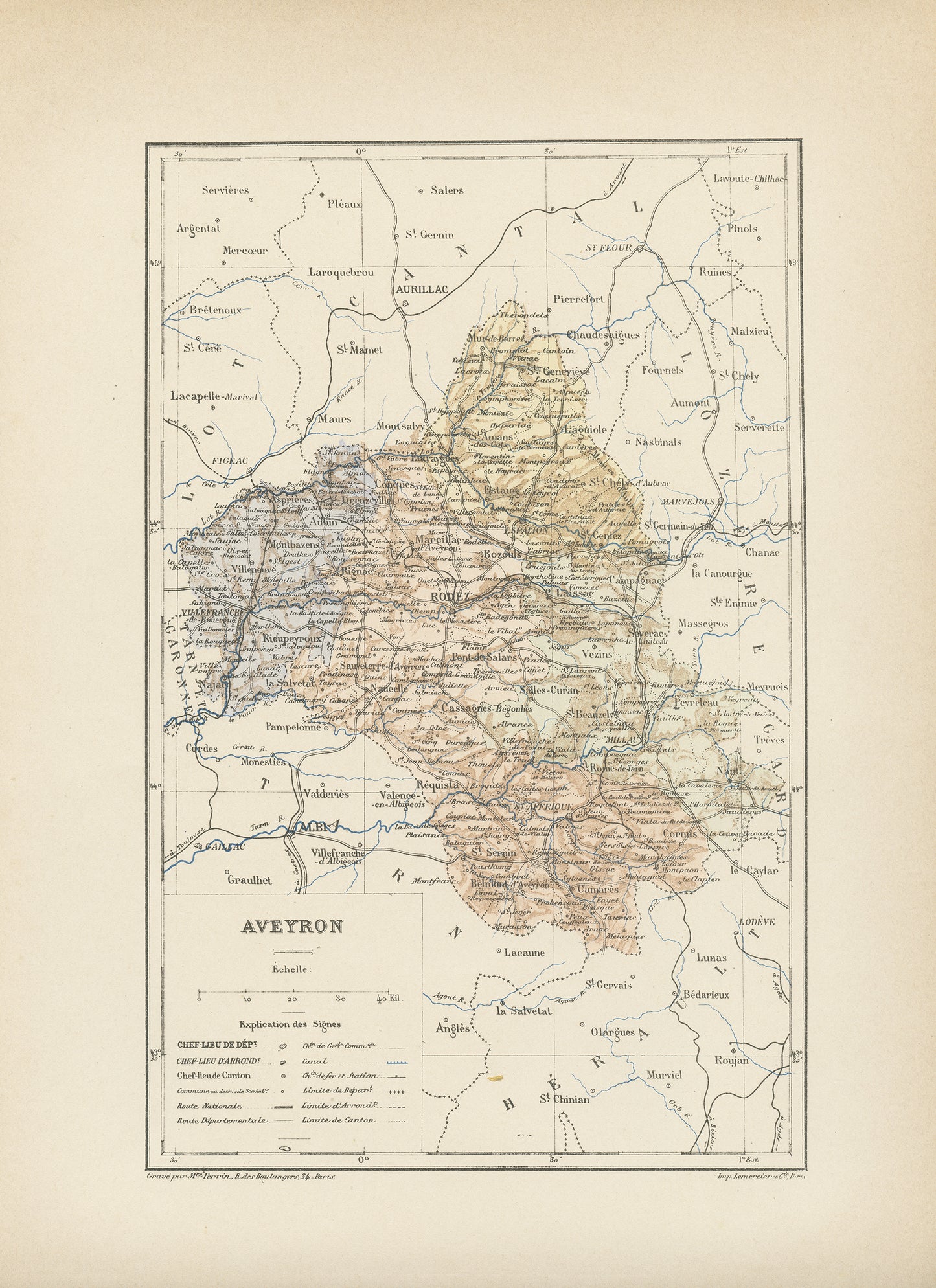 1892 map of French Aveyron department