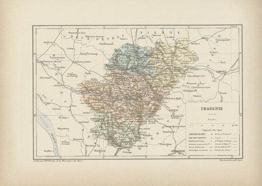 1892 Carte ancienne de la Charente