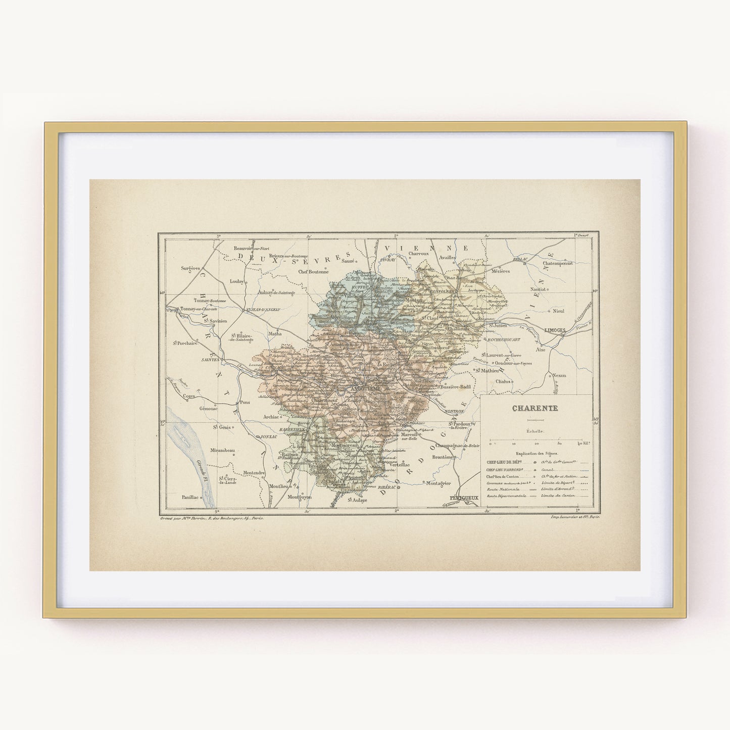 1892 Antique Charente Map