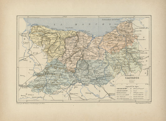 1892 Antique Calvados Map