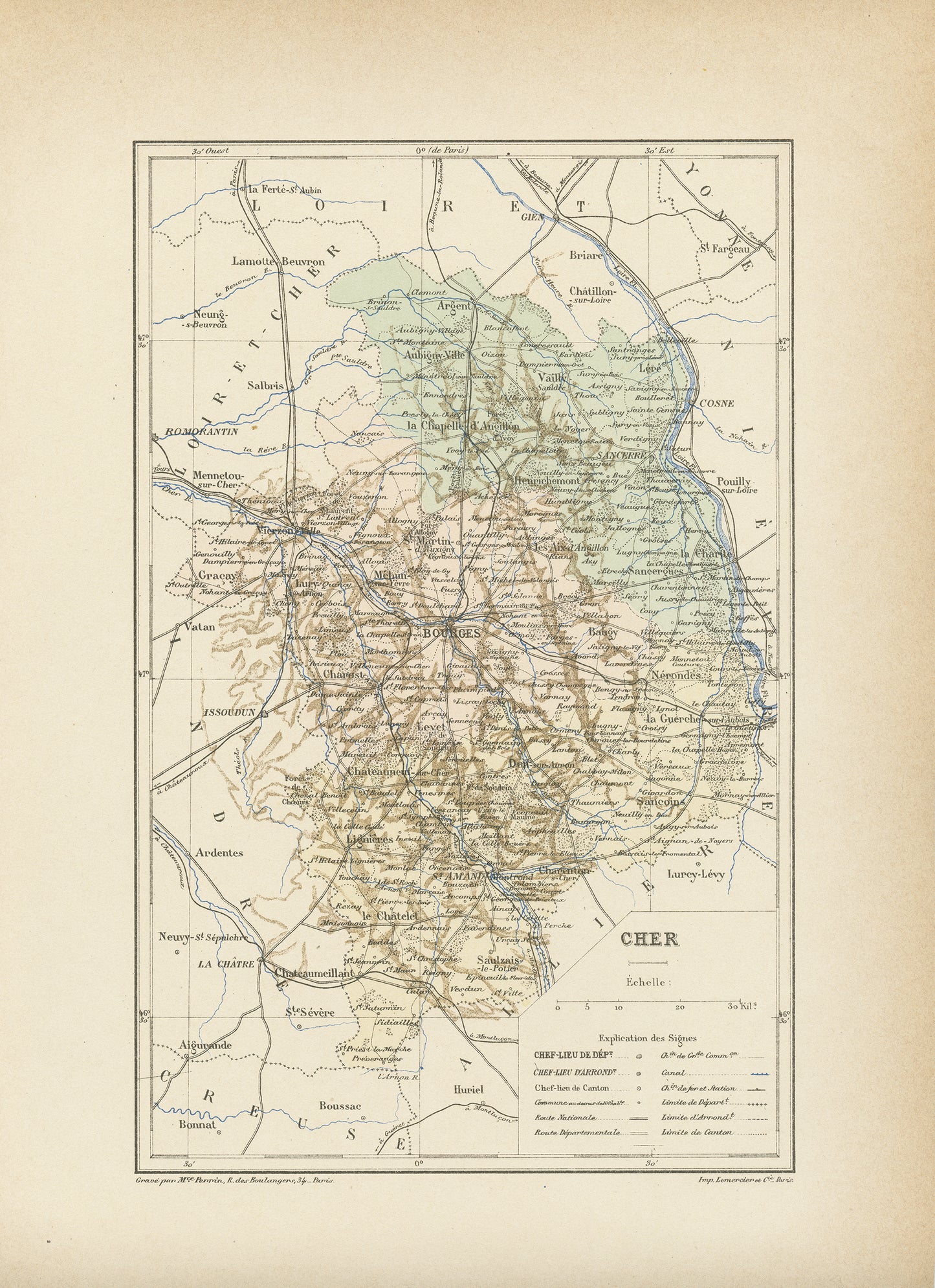 1892 Cher Map - France