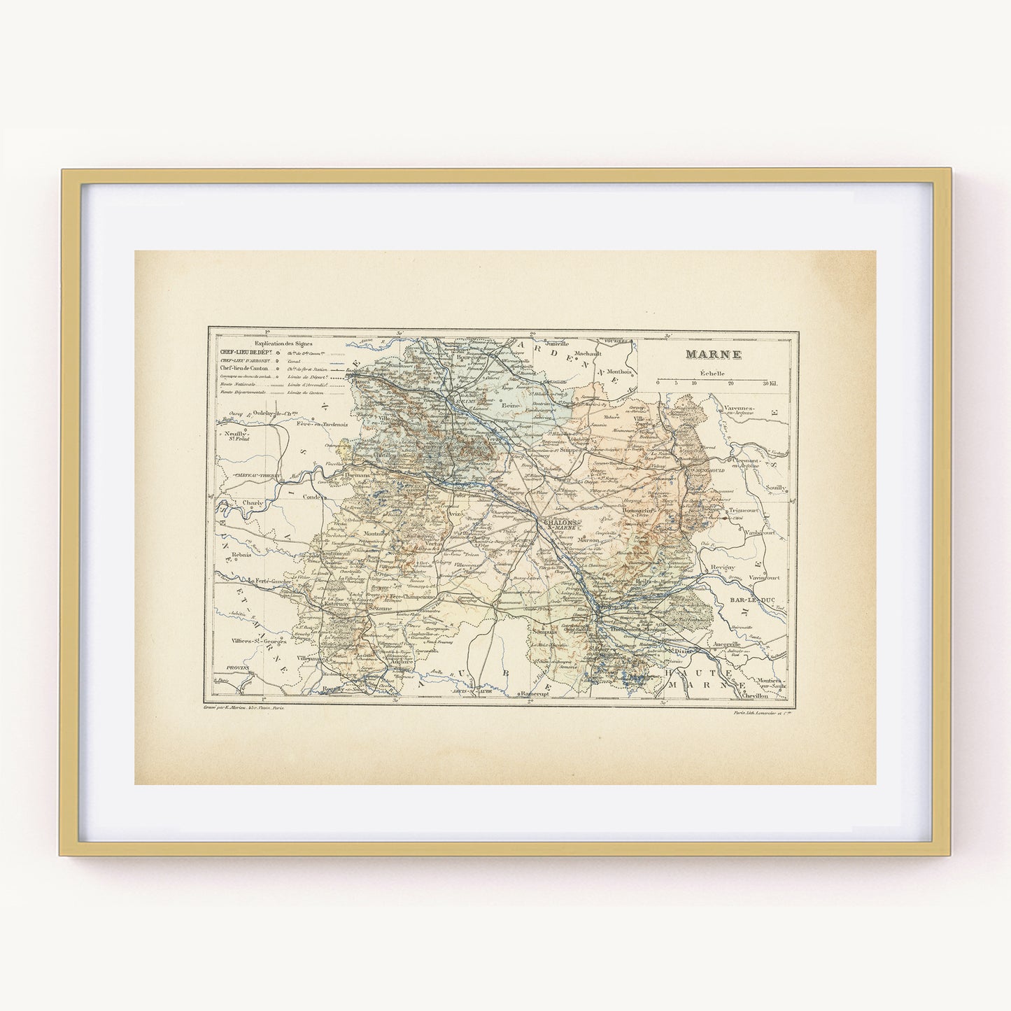 1892 Carte ancienne de la Marne