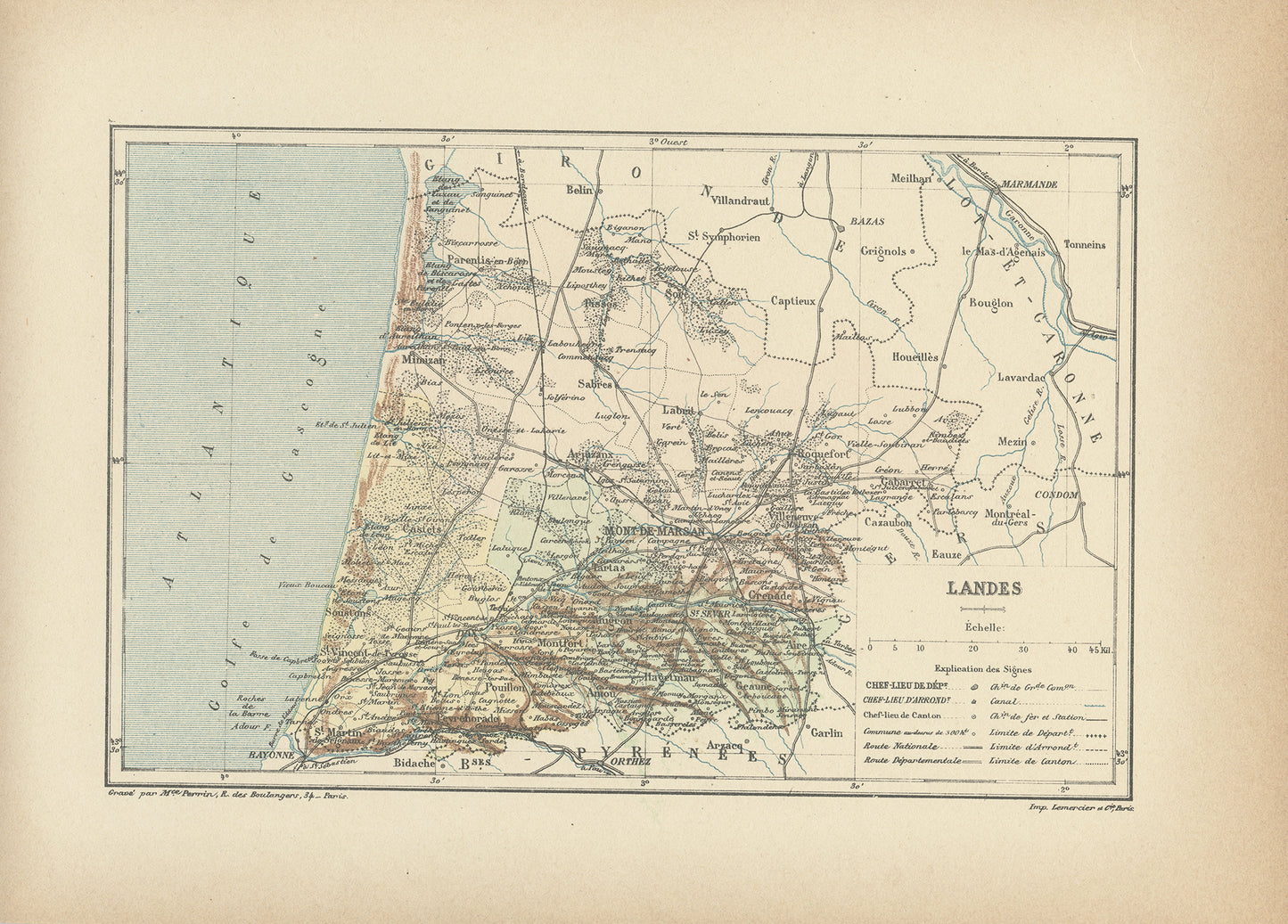 1892 Carte ancienne des Landes