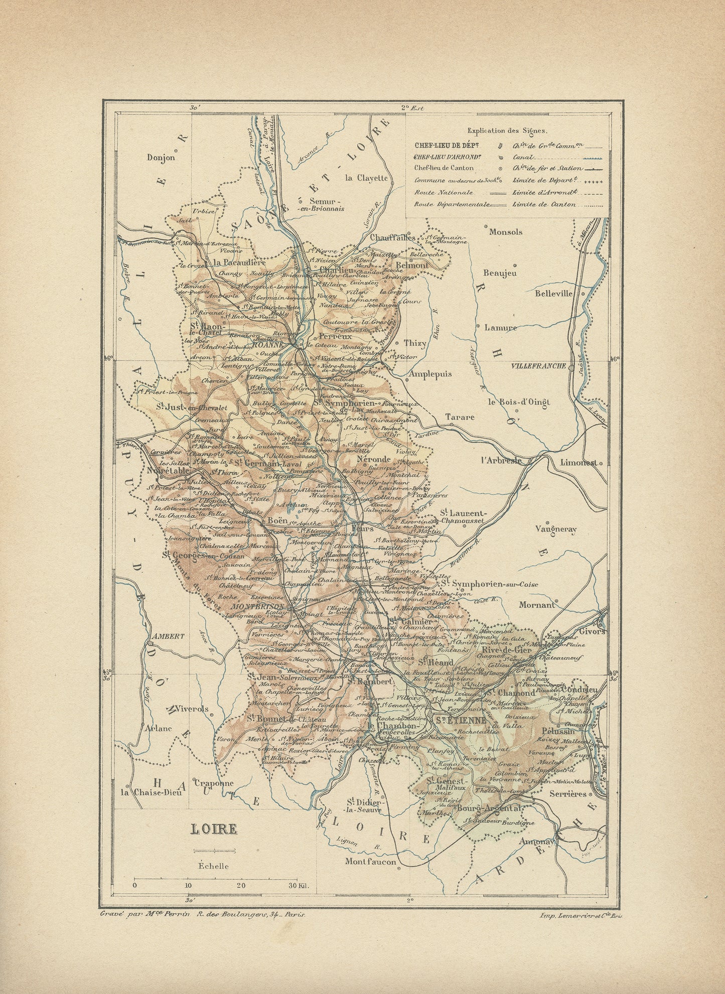 1892 Carte ancienne de la Loire