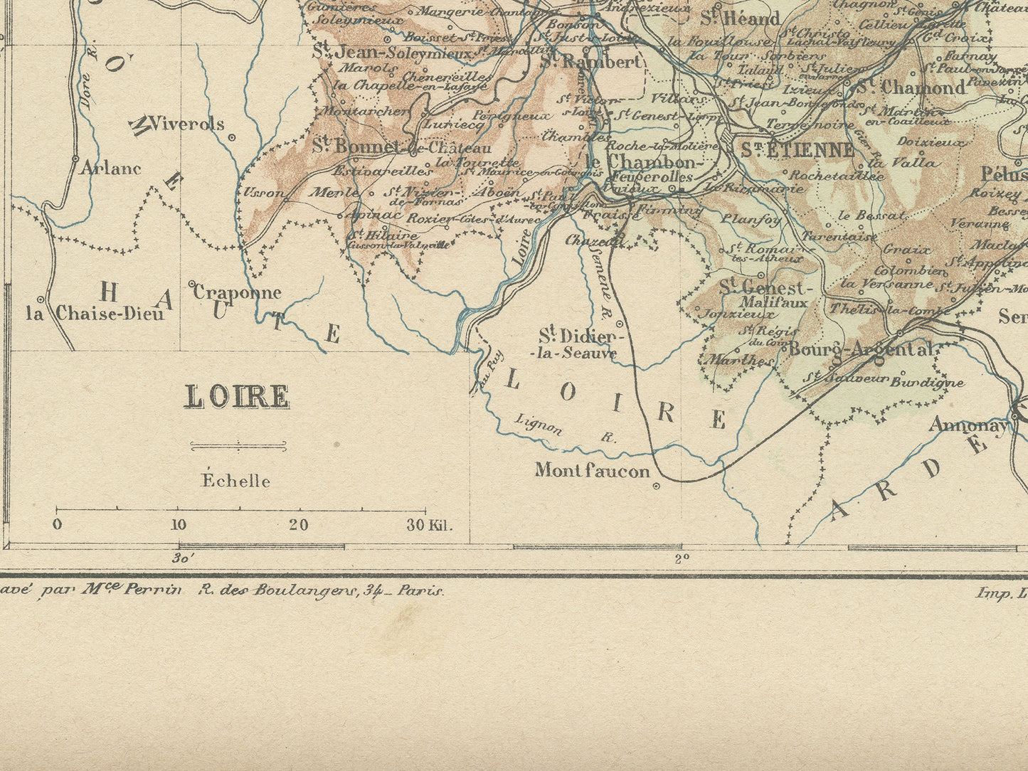 1892 Carte ancienne de la Loire
