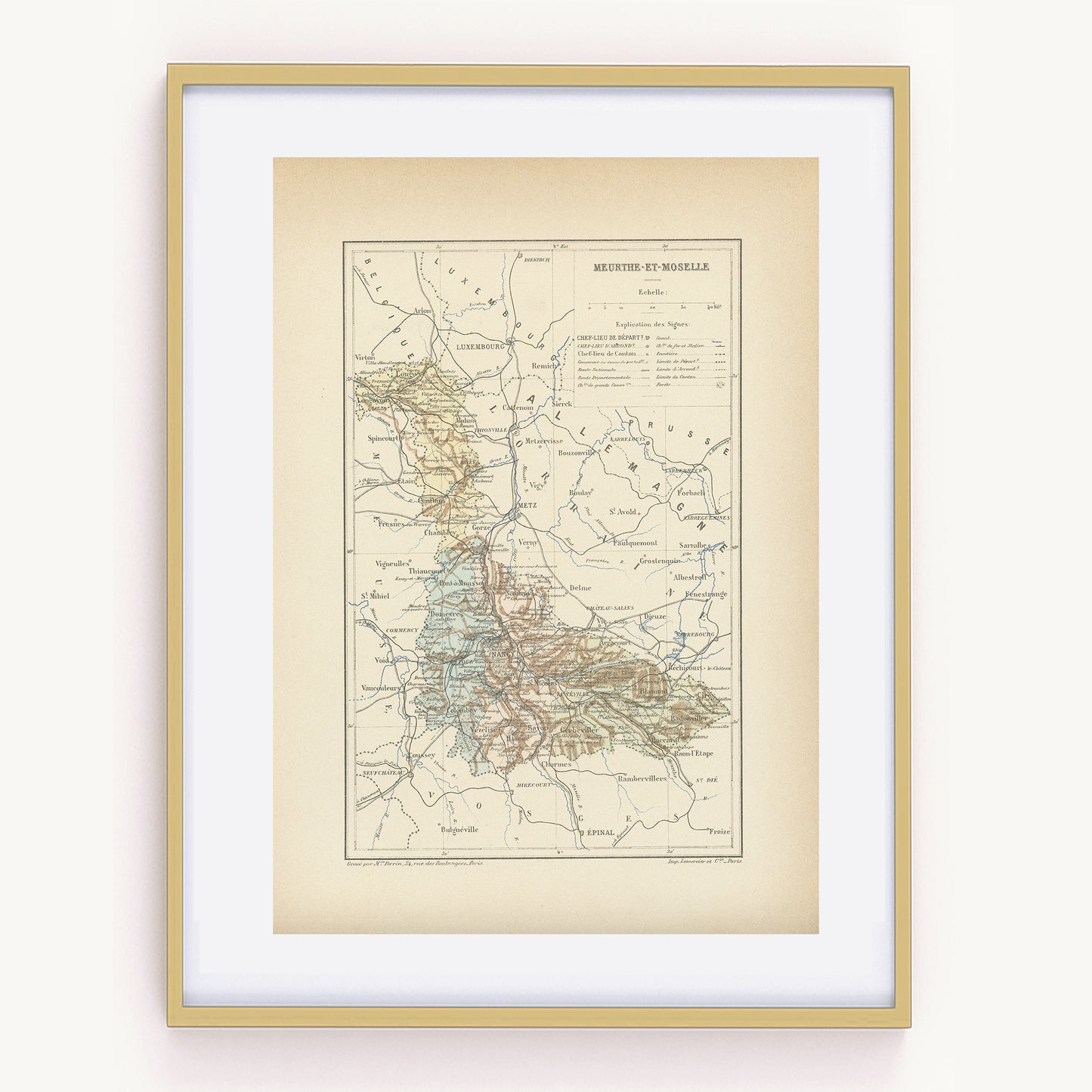 1892 Map of Meurthe et Moselle département - France
