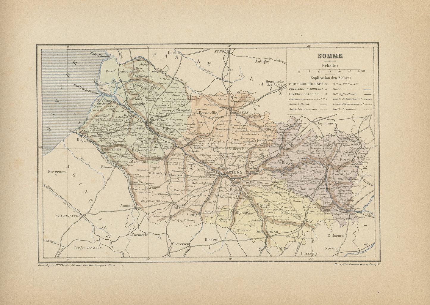 1892 Antique Somme Map - France