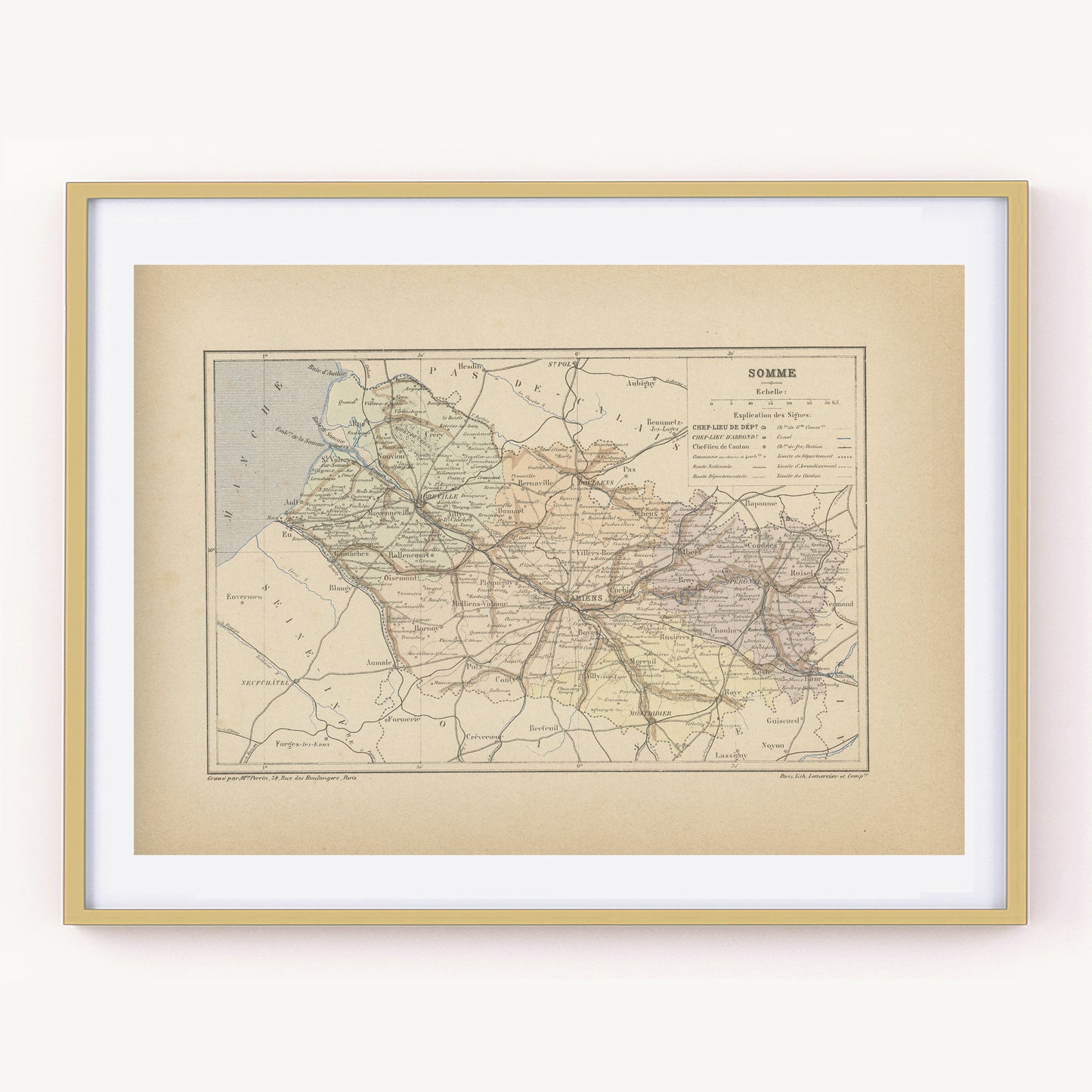 1892 Antique Somme Map - France