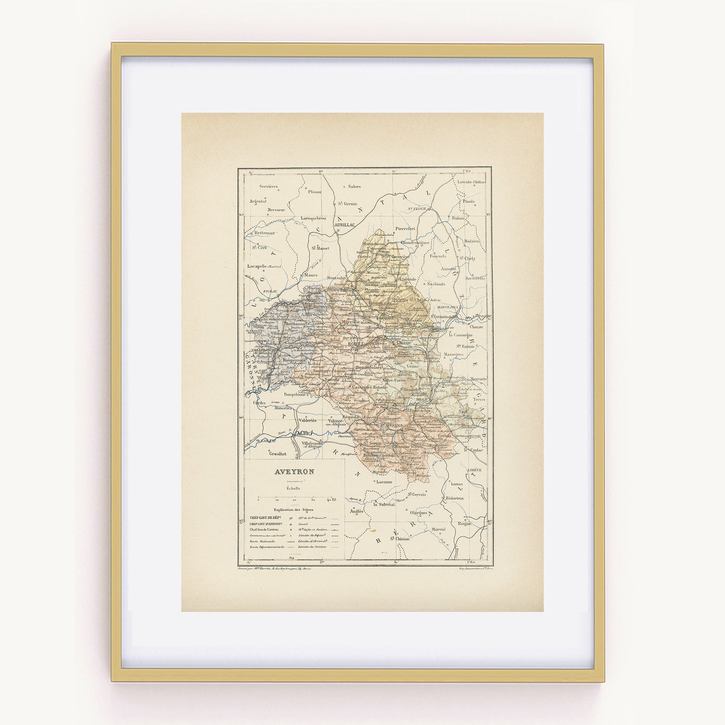 1892 Carte ancienne de l'Aveyron