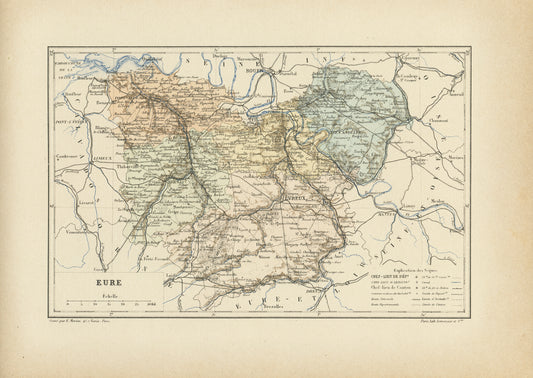 1892 Antique Eure Map - France