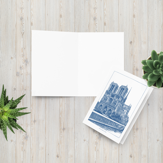 Indigo blue Notre Dame de Paris greeting card