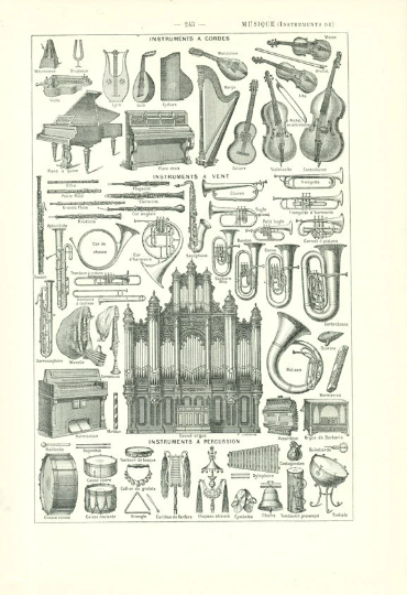 1908 Affiche d'instruments de musique