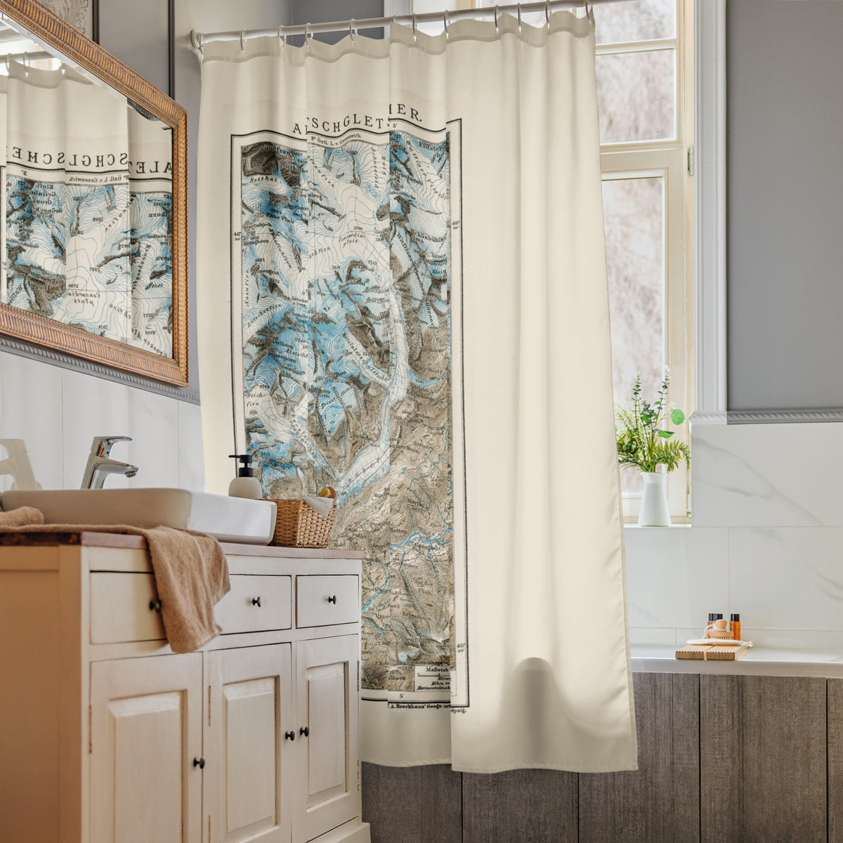 Aletsch Glacier map Shower curtain