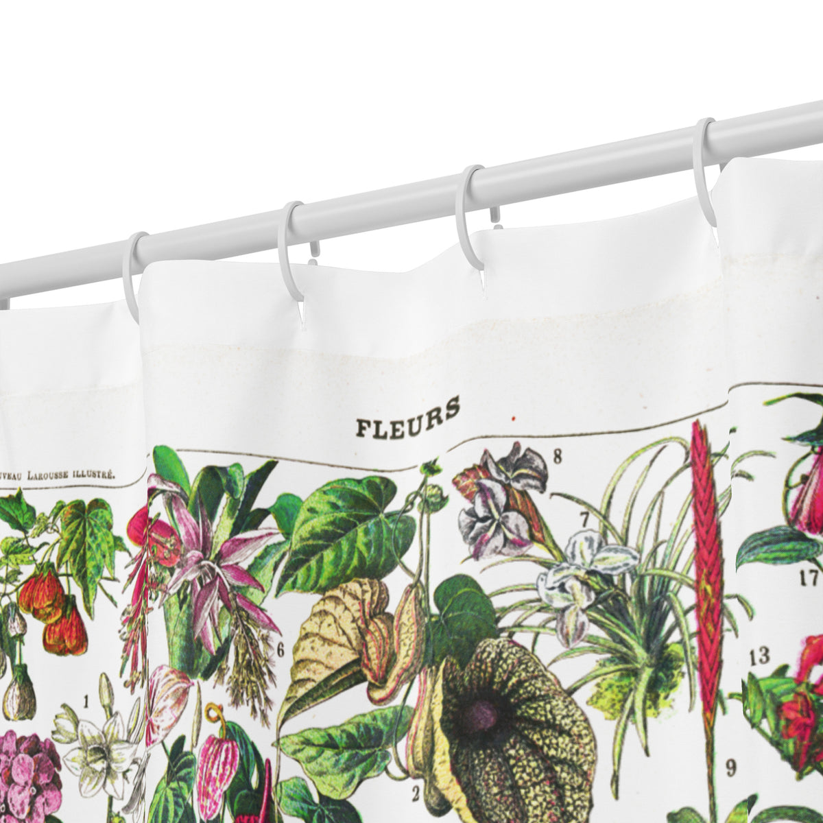 Retro Tropical hot-house Adolphe Millot flowers botanical Shower curtain