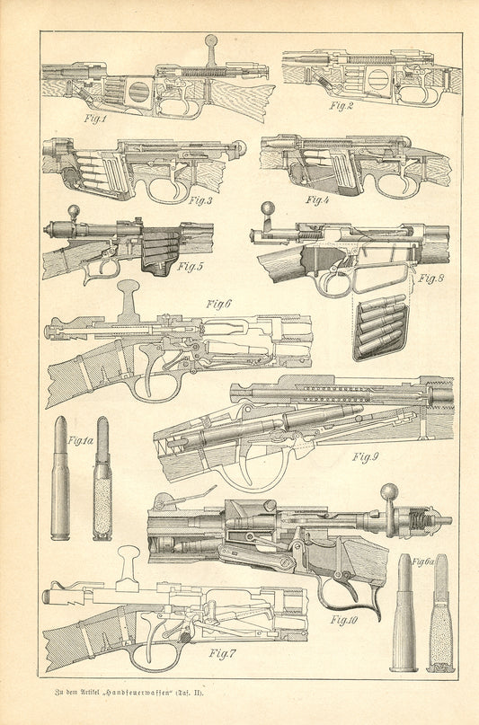 1890 Antique Firearms Print in German