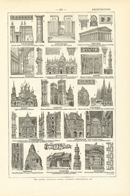 1922 Antique architecture styles print