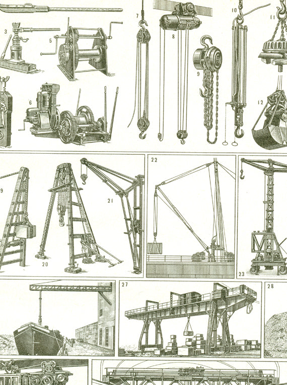 1948 Antique Crane Print - Construction Engineering