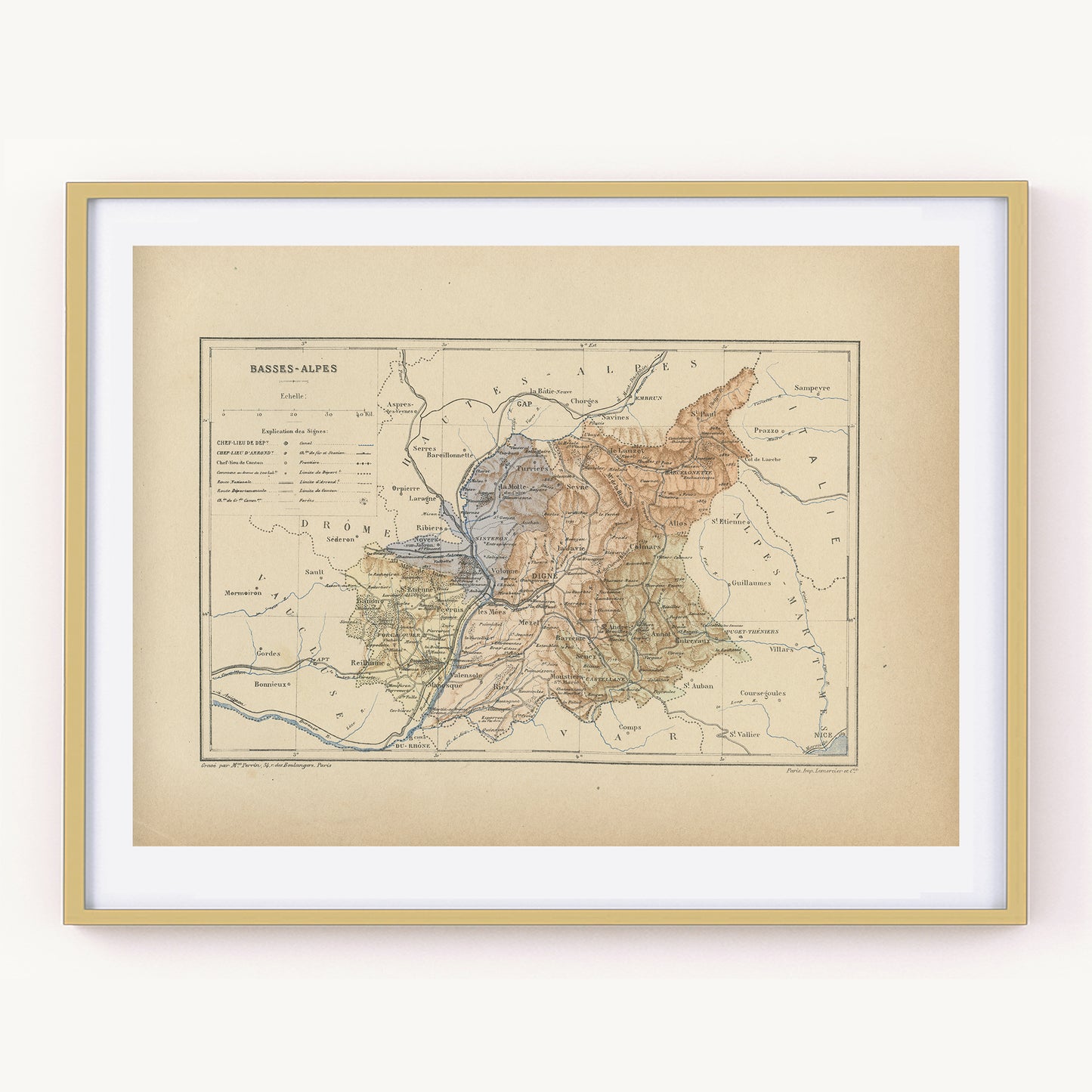 1892 Antique French Basses Alpes Map