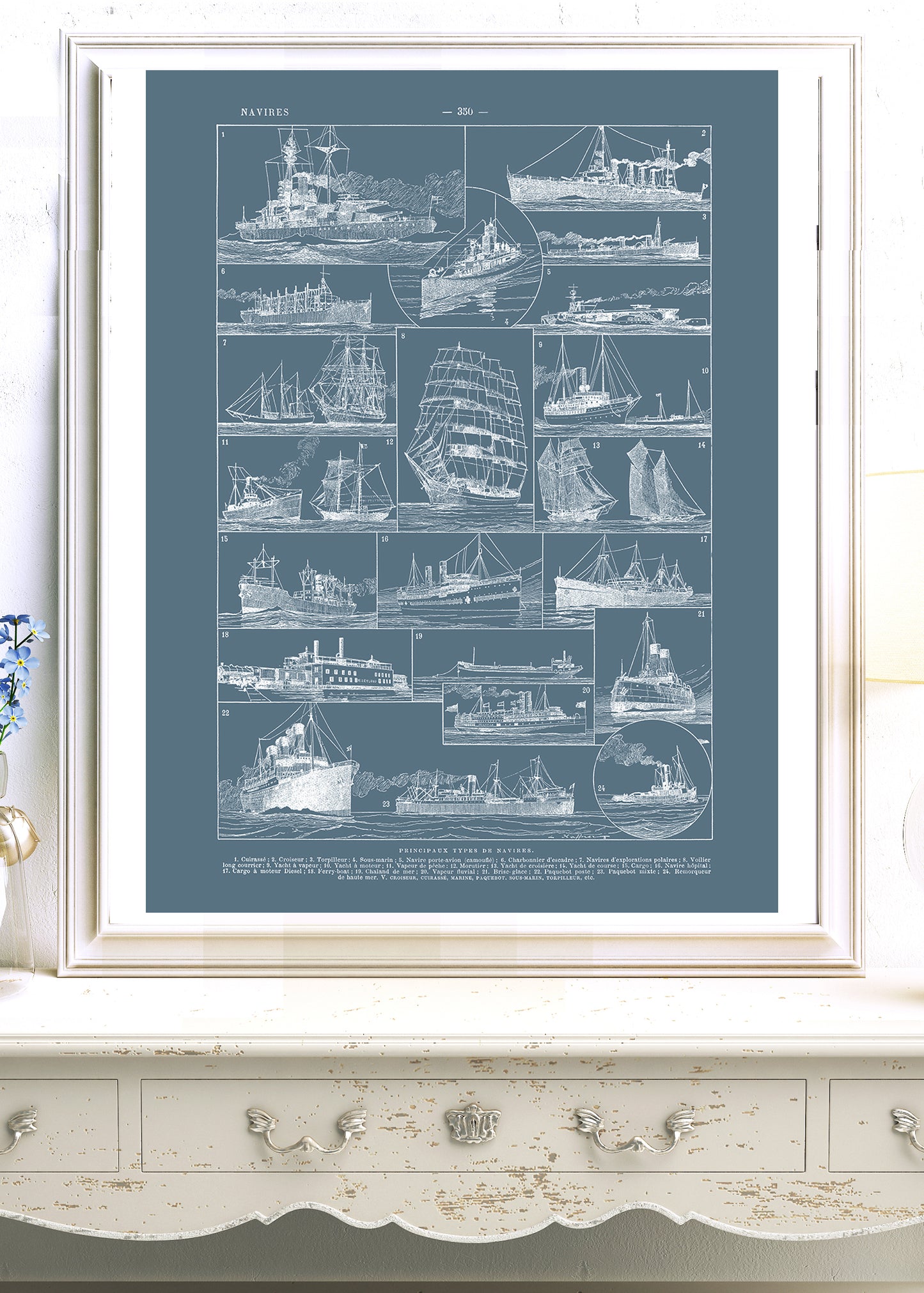 Grande affiche de voiliers et bateaux en noir et blanc