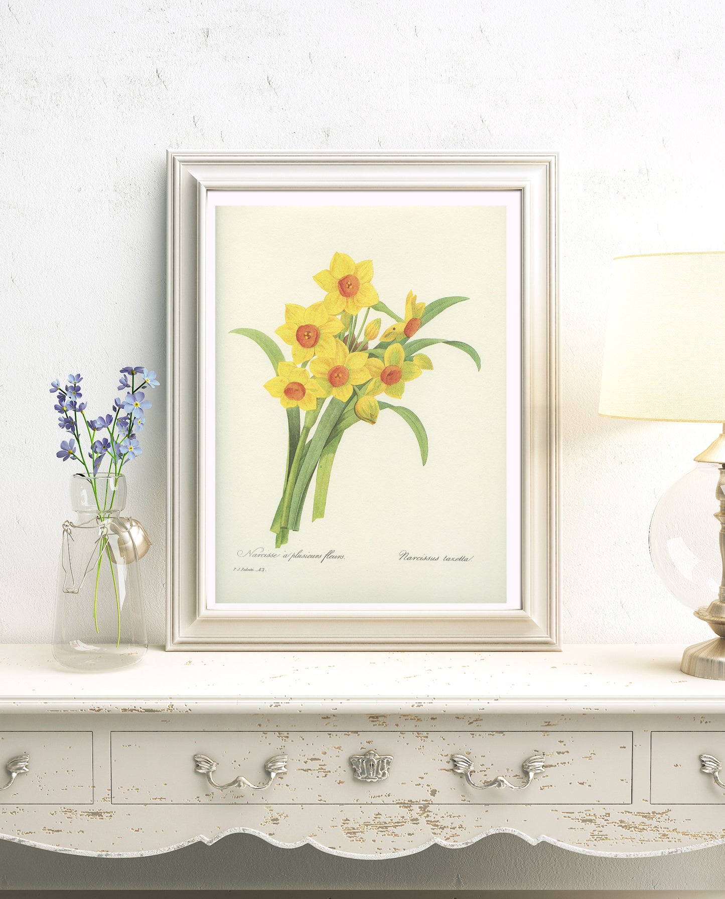 1986 Vintage Yellow Dafffodils Botanical Print by Redouté