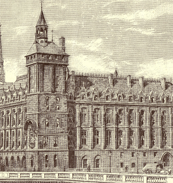 1889 Antique Paris Conciergerie lithograph by Auguste Vitu