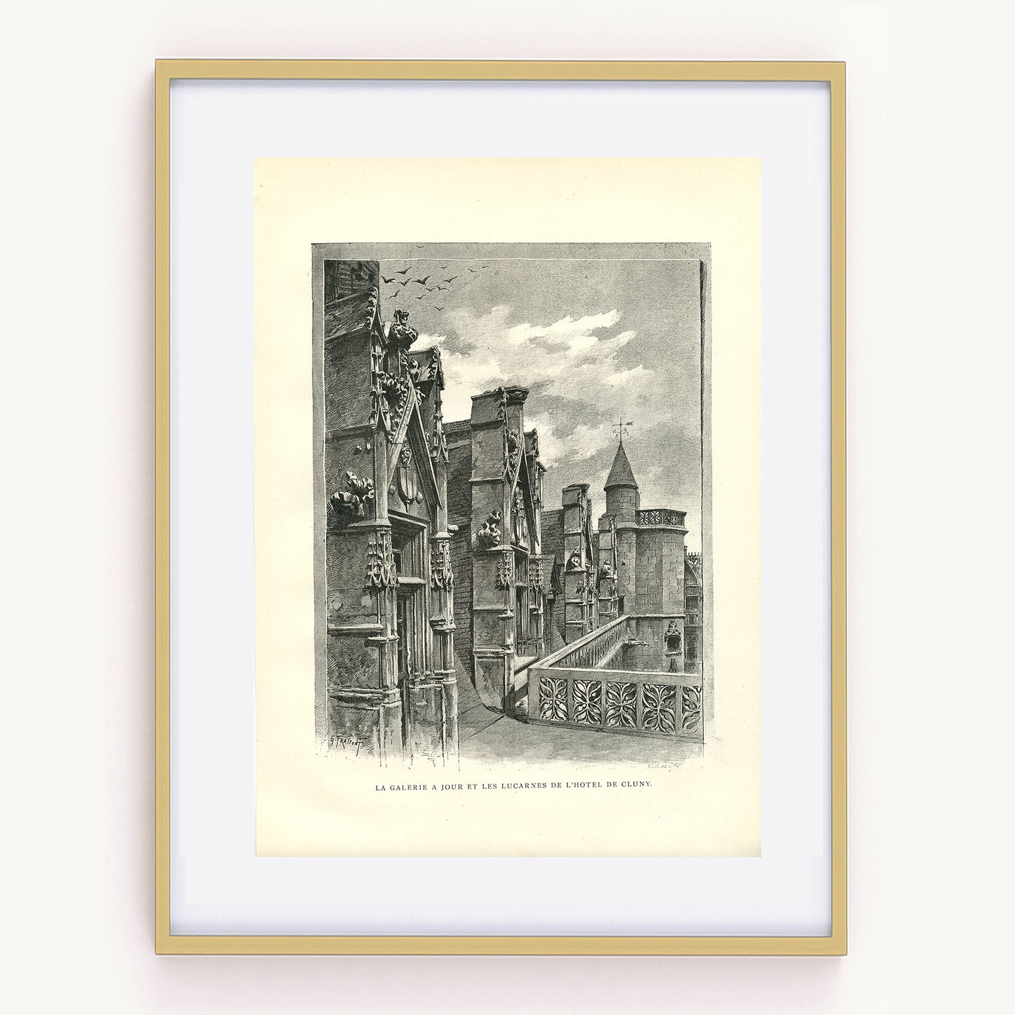 1889 Antique Paris' Hotel de Cluny engraving