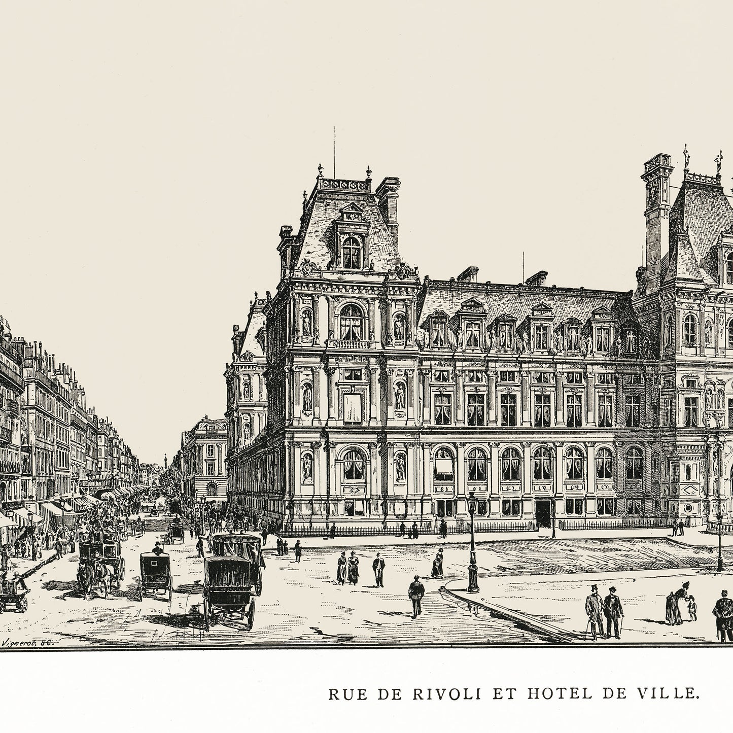 Paris City Hall poster reprint of a 1889 engraving by Auguste Vitu