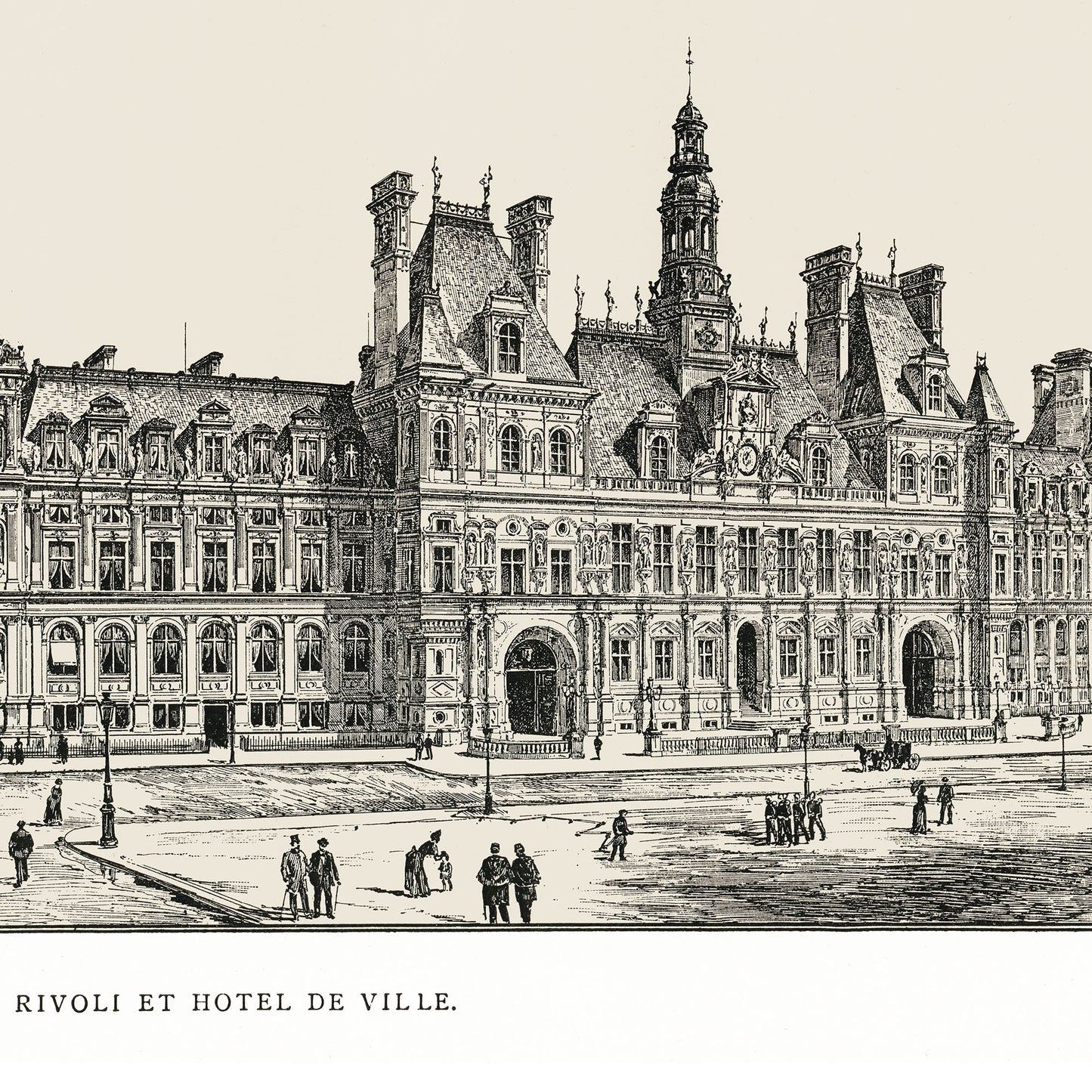 Paris City Hall poster reprint of a 1889 engraving by Auguste Vitu