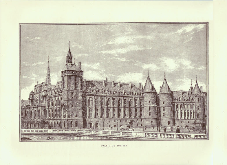1889 Antique Paris Conciergerie lithograph by Auguste Vitu