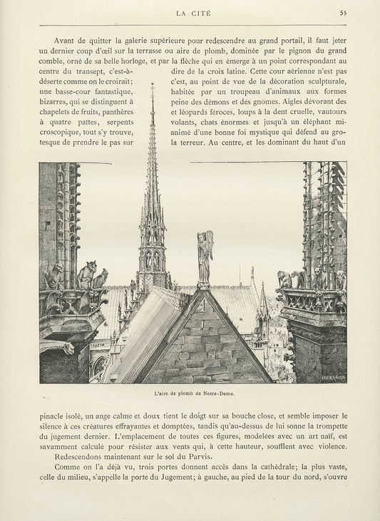 1889 Notre Dame de Paris Spire Engraving