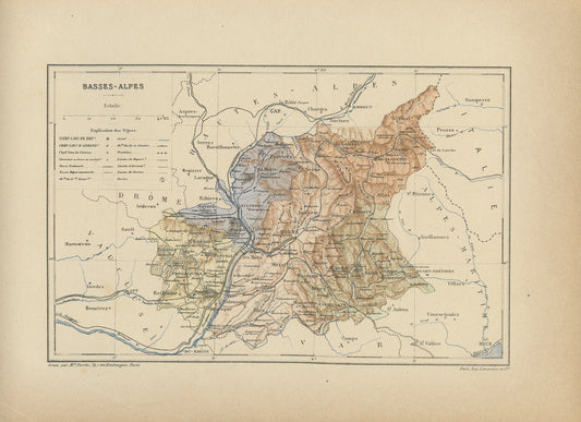 1892 Antique French Basses Alpes Map