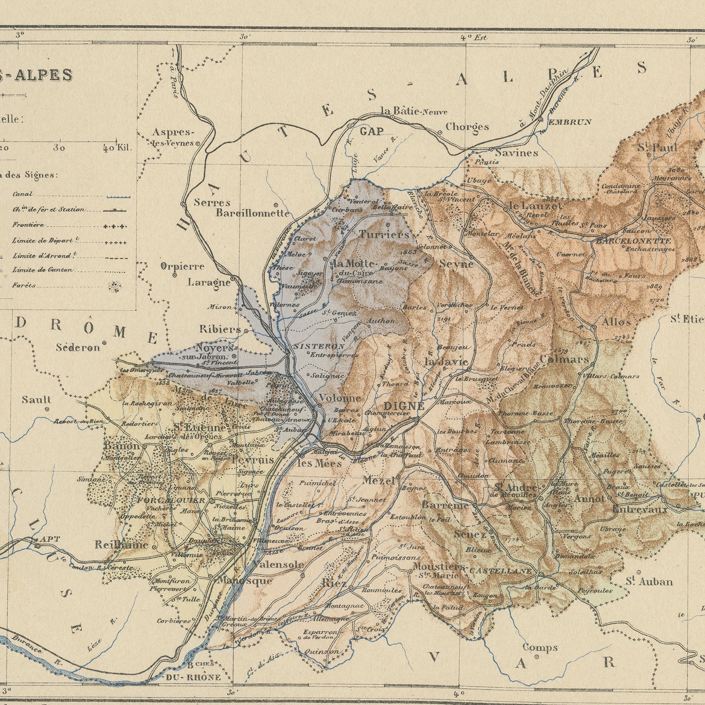 1892 Antique French Basses Alpes Map