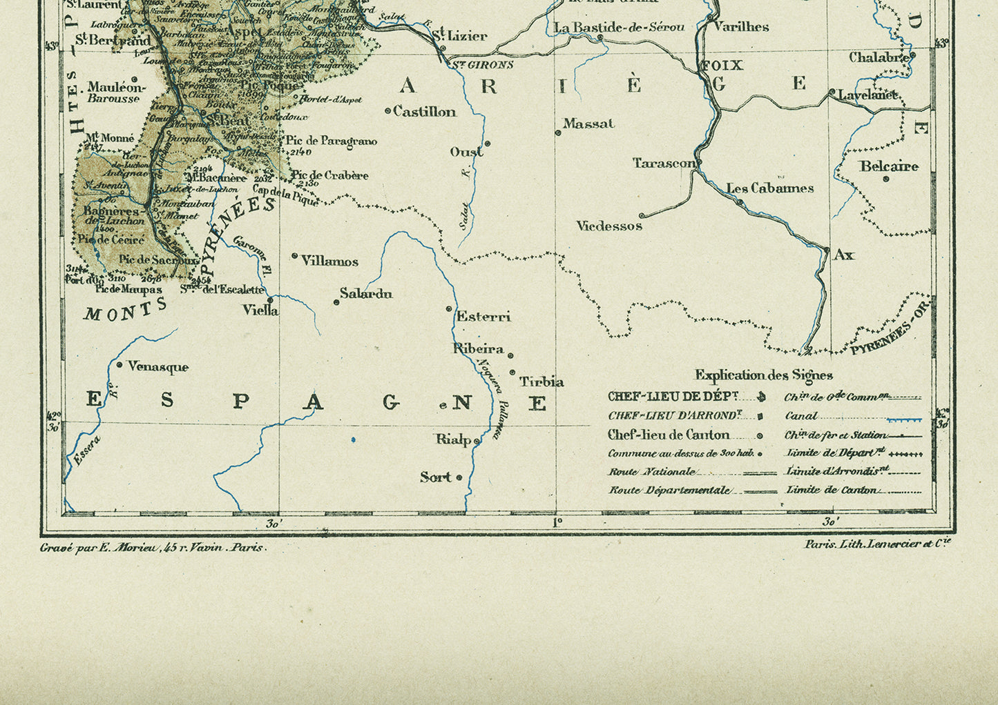 1892 Antique map of Haute Garonne - Toulouse