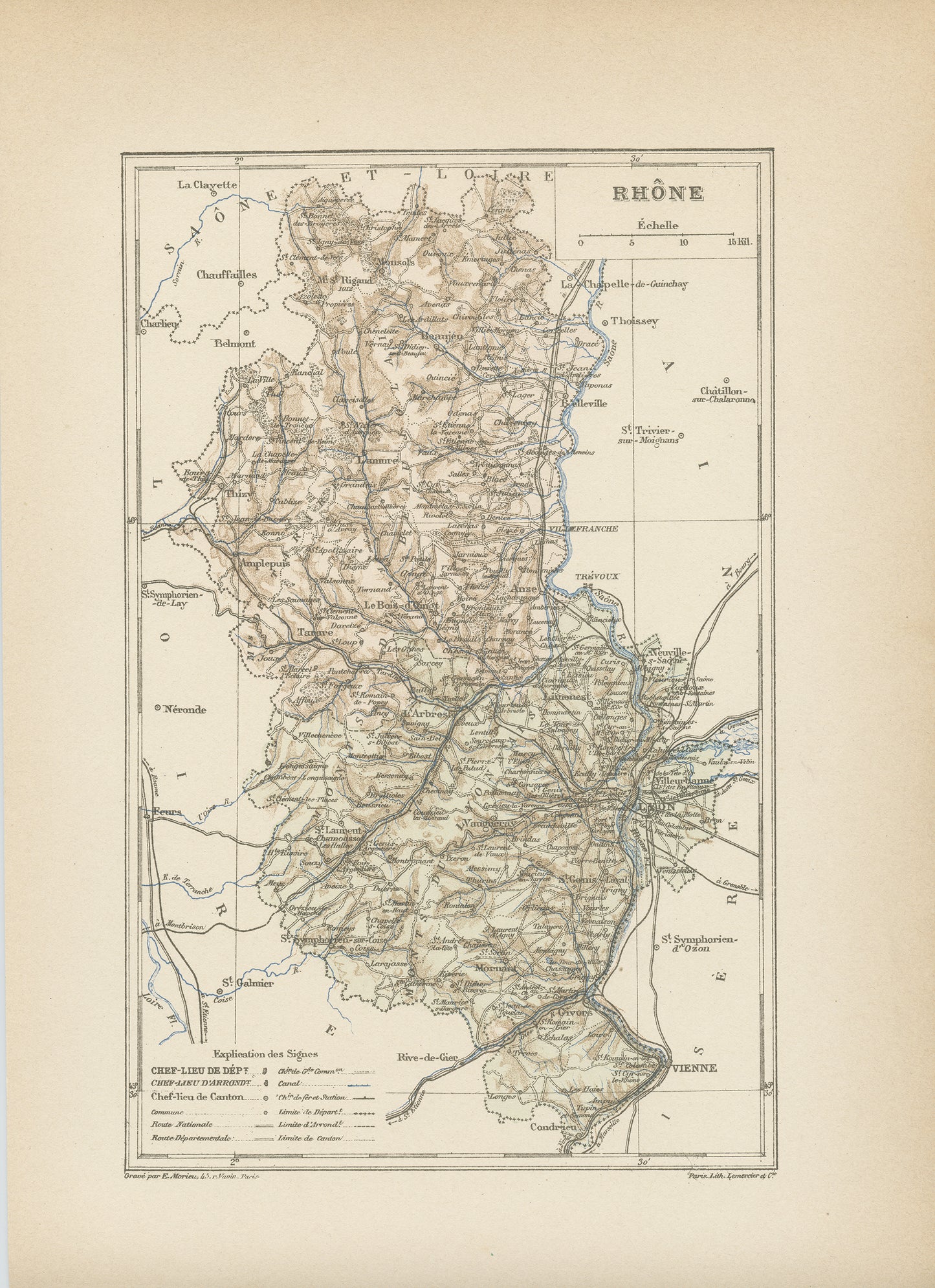 1892 Rhone Department French Map