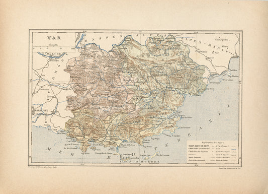 1892 Antique Var Map - France