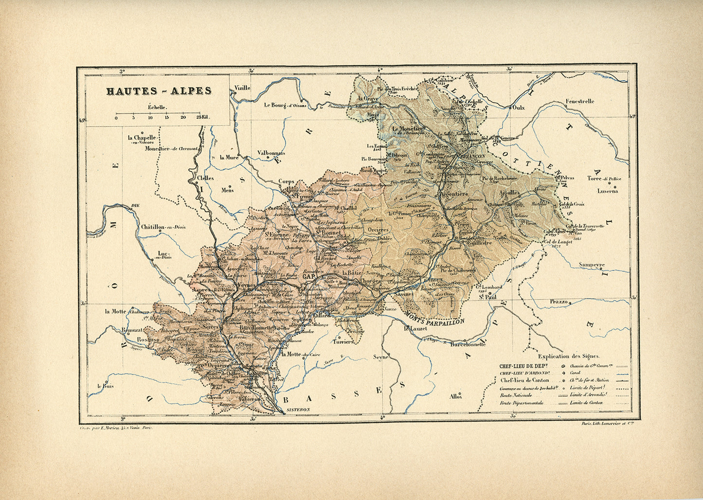 1892 Antique Hautes Alpes map