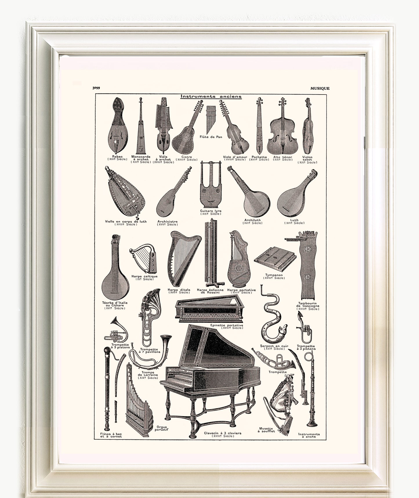 Large antique ancient musical instruments poster