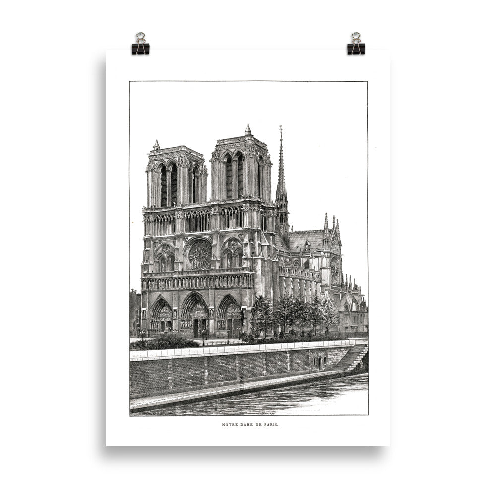 Grande affiche de la cathédrale Notre Dame de Paris, d'après un dessin de 1889 d'Auguste Vitu