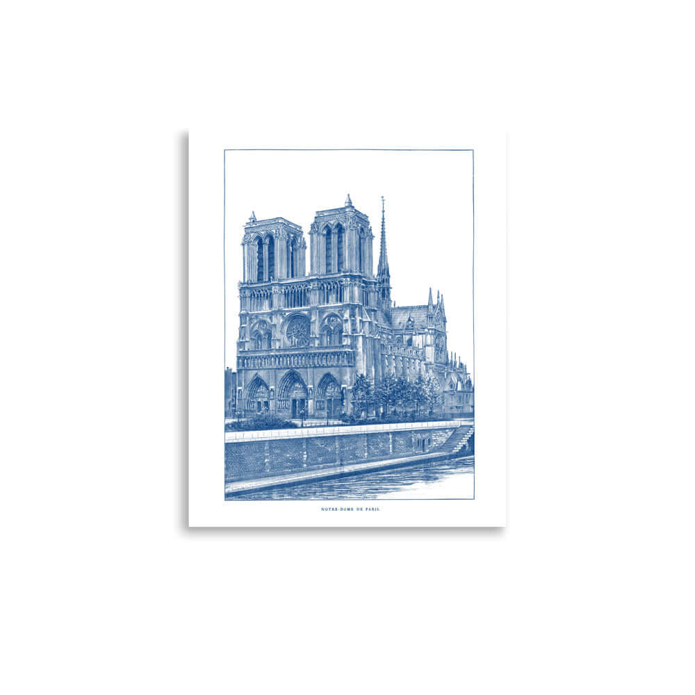 indigo blue notre dame de paris cathedral poster drawing