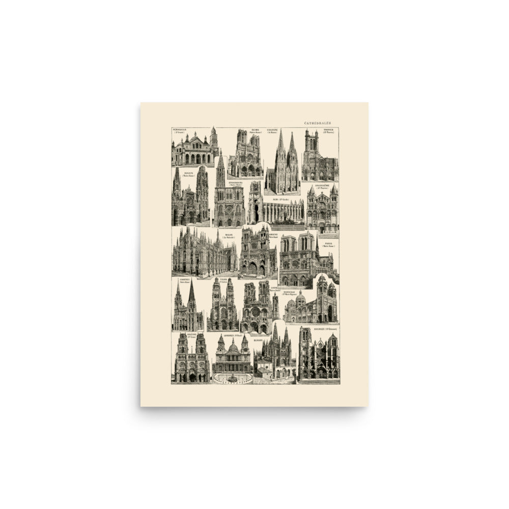 Large Cathedrals Poster - Antique Linen background