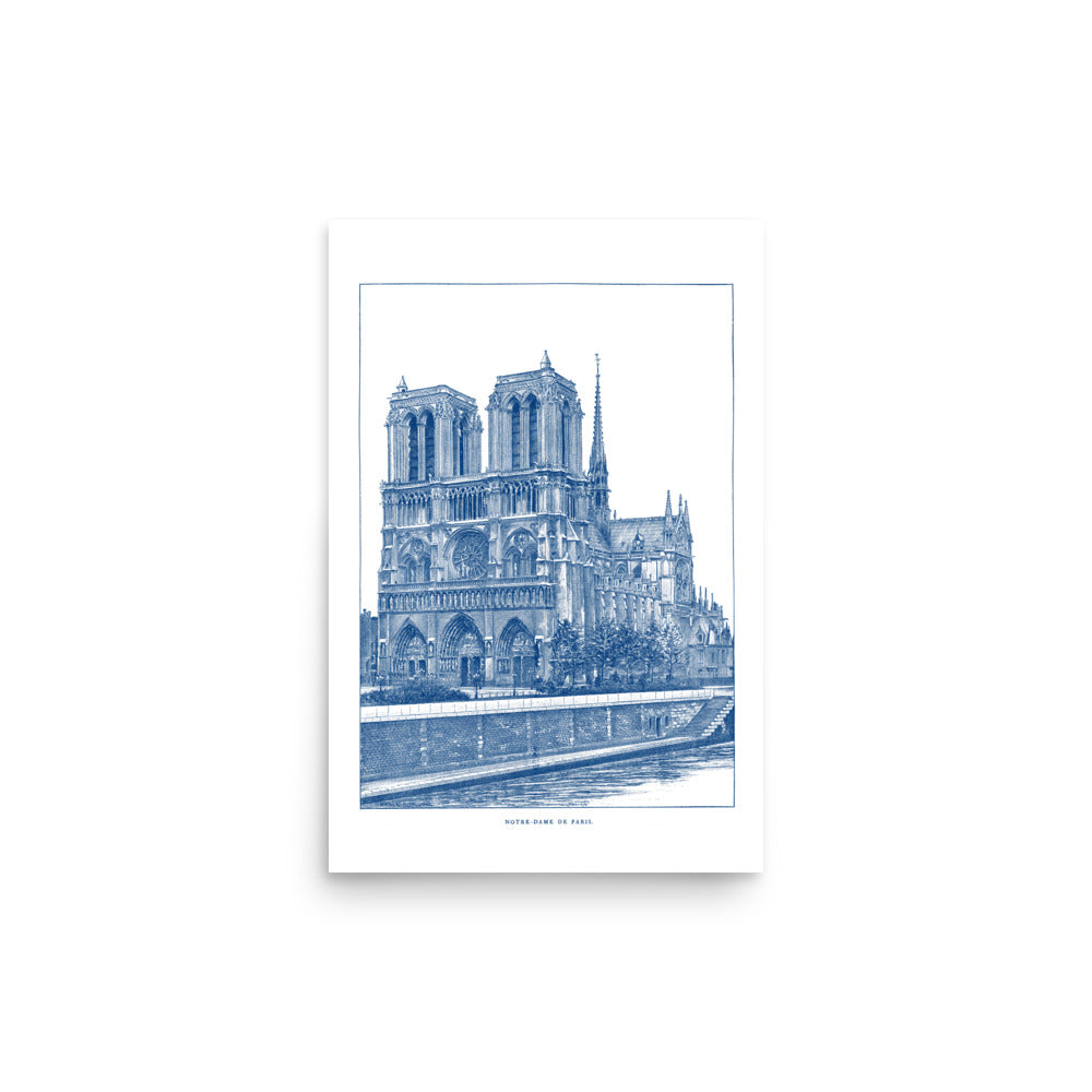 Indigo blue Notre Dame de Paris cathedral poster