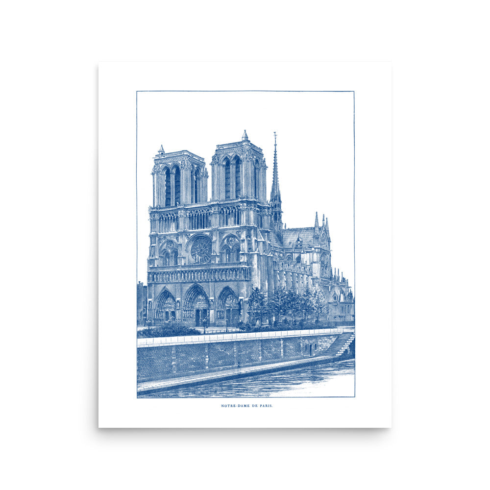 Indigo blue Notre Dame de Paris cathedral poster
