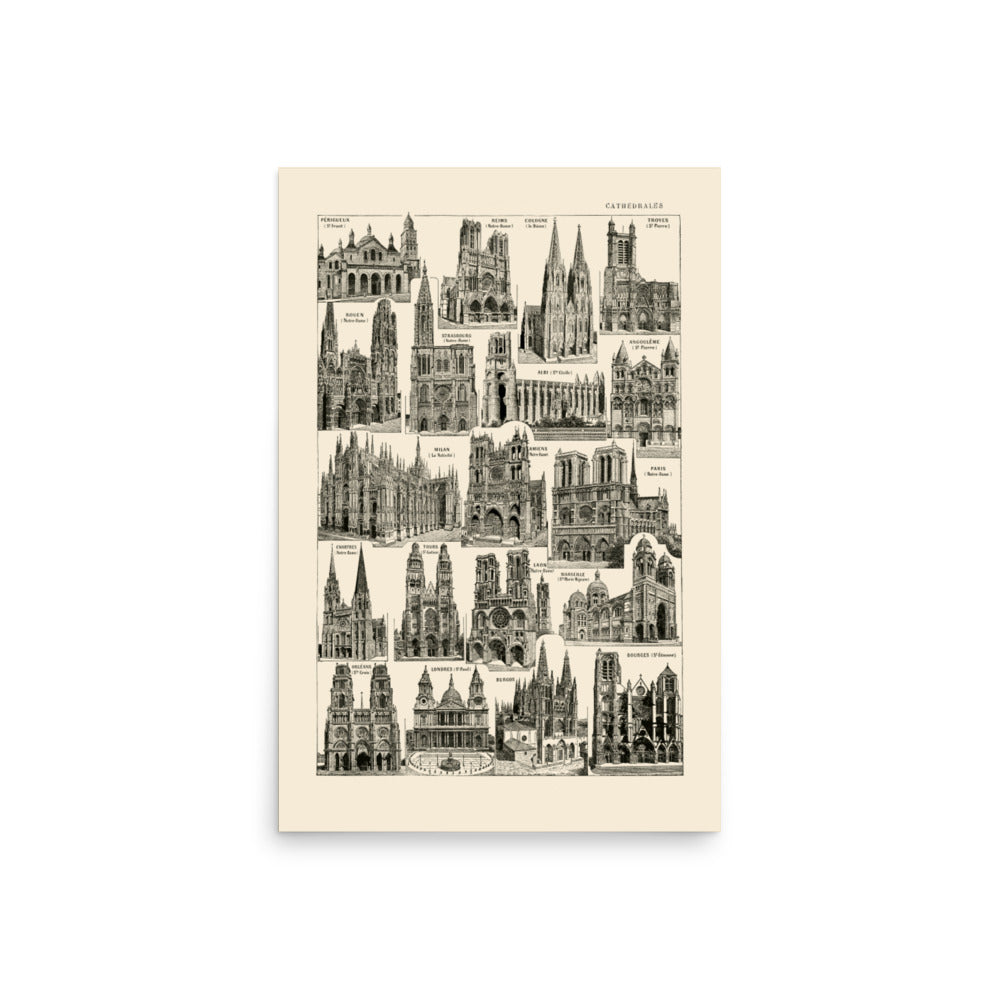 Large Cathedrals Poster - Antique Linen background
